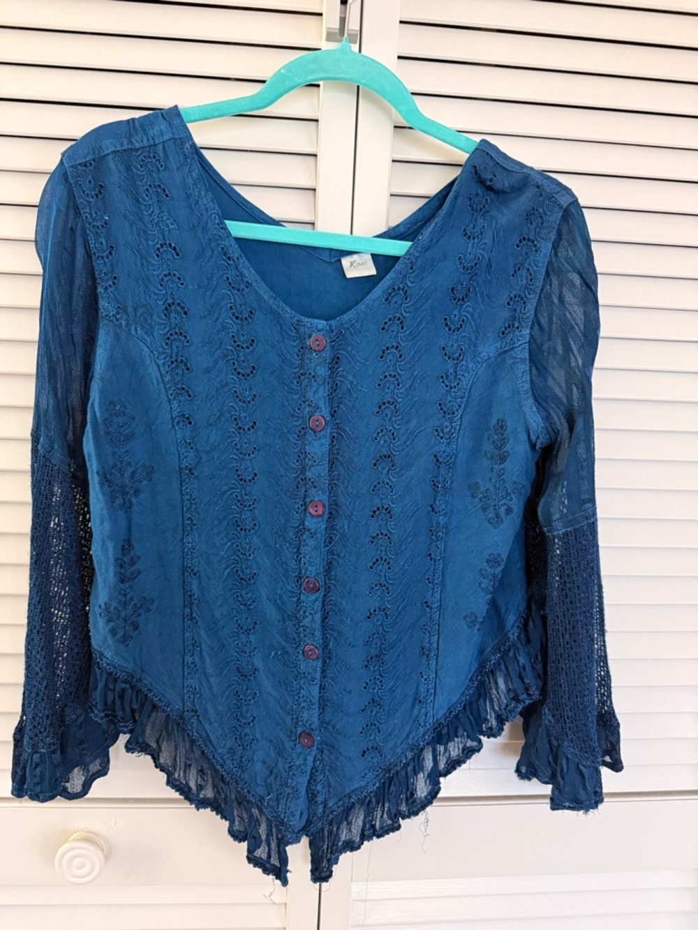Blue Rayon Top with Aqua Trim